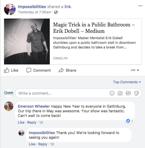 Facebook post to promote a magic show