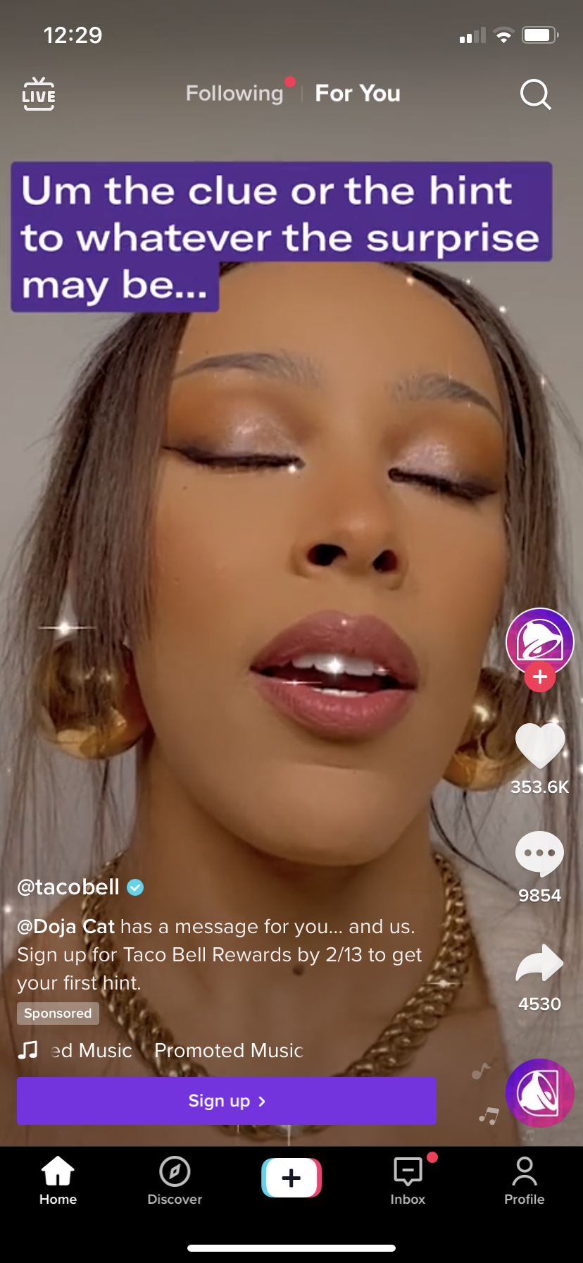 Taco Bella and Doja Cat TikTok ads example