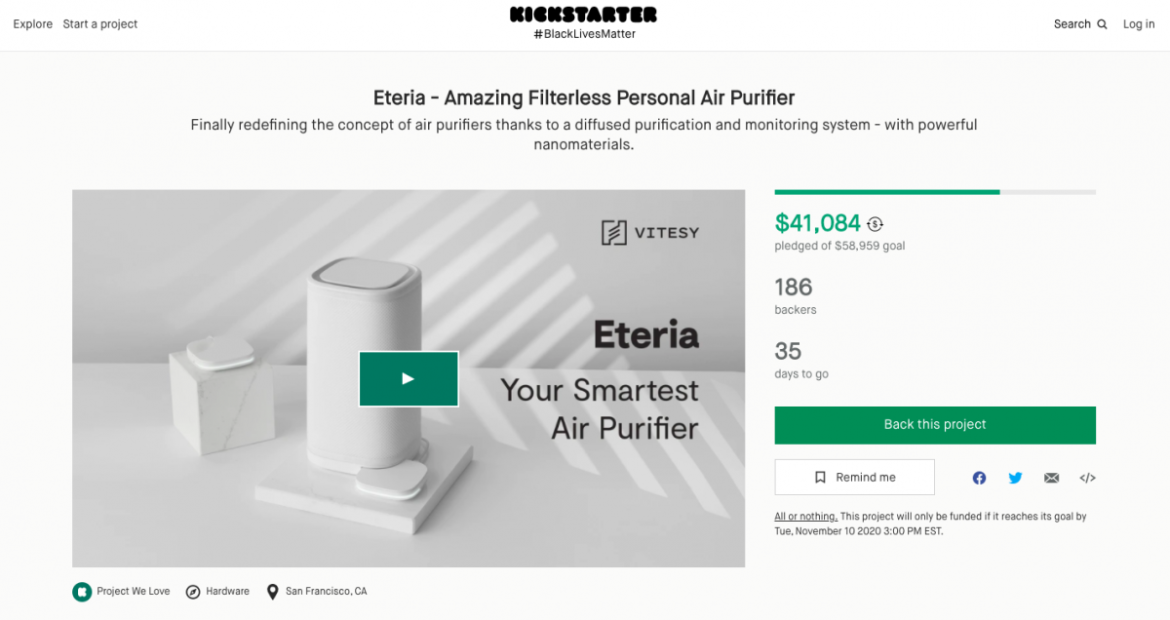 Eteria Kickstarter business funding page
