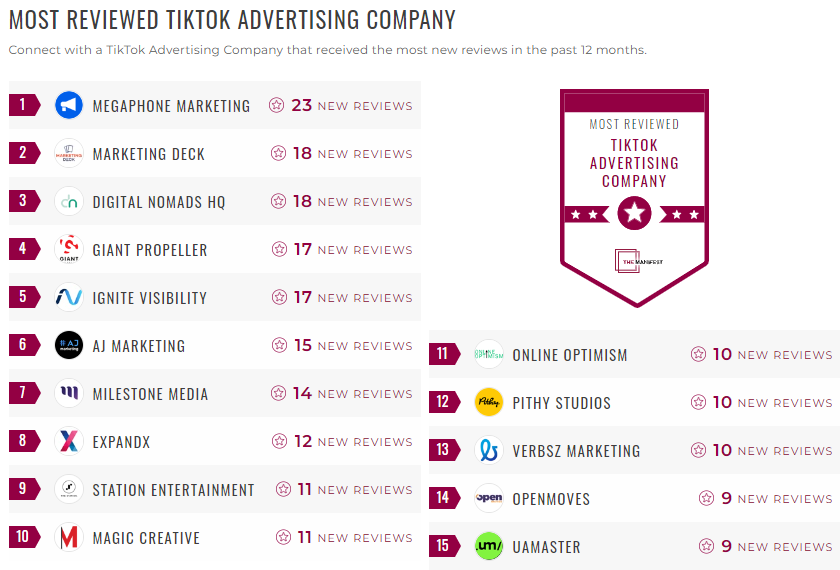 tiktok advertising leader list