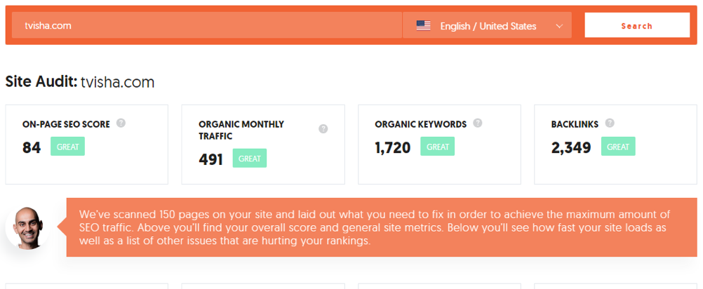 neil patel SEO site audit tvisha.com