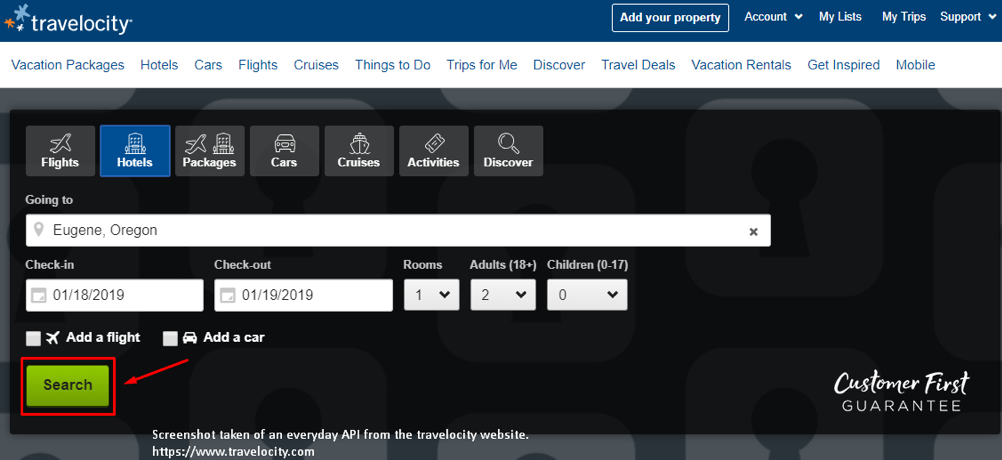 The search function API on Travelocity consolidates information found across the web.