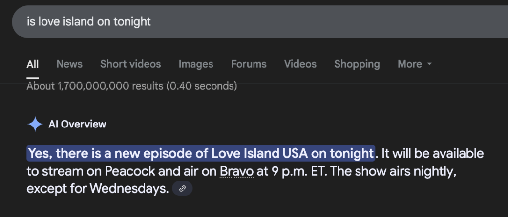 is love island on tonight