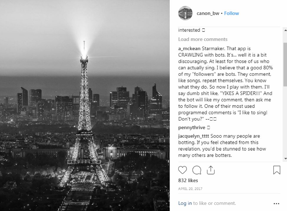 Irrelevant comments Instagram