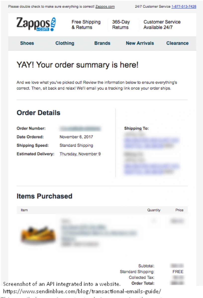 Companies such as Zappos uses a shipping API to communicate shipping updates with customers.