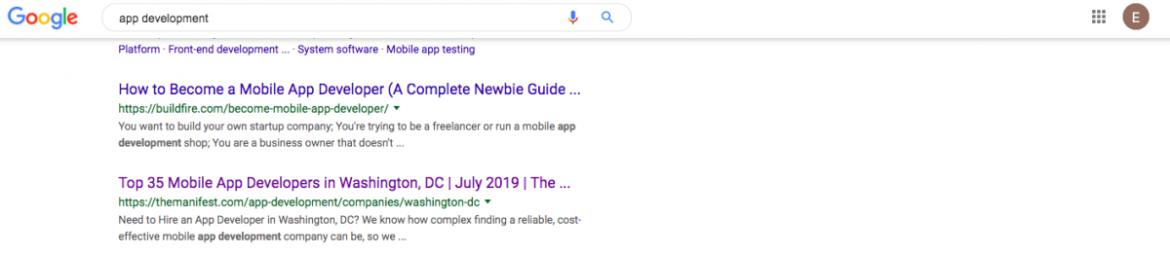 App Development Search Results