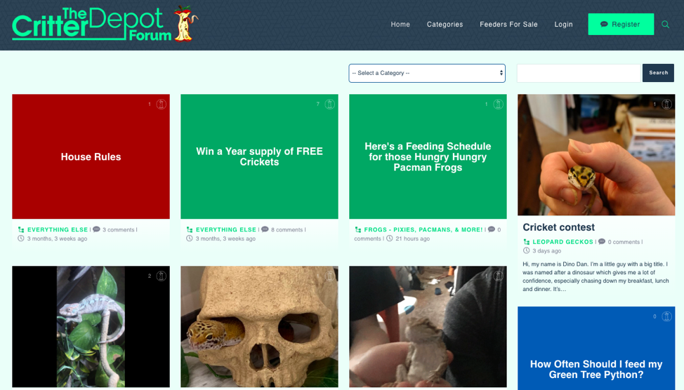 The Critter Depot's forum offers users to interact with the brand and each other and demonstrates how small businesses can use their website creatively.