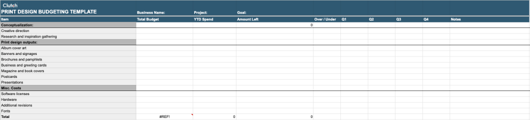Print Design Budget Template