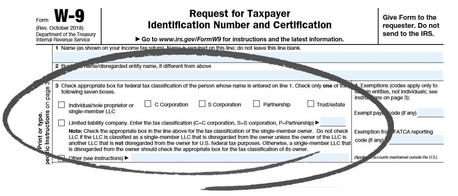 W-9 Tax Form Line Three example