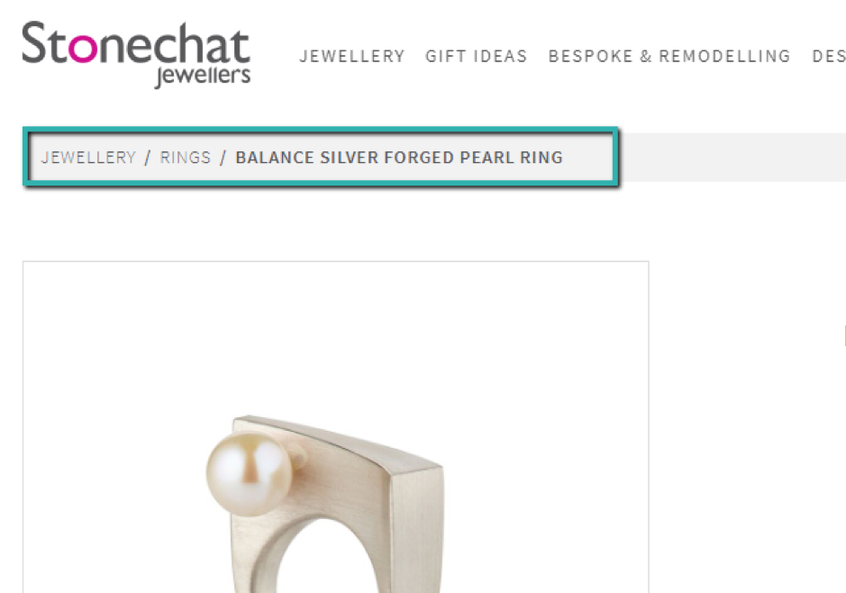 The Stonechat Jewelers homepage with links to product pages and specific sections