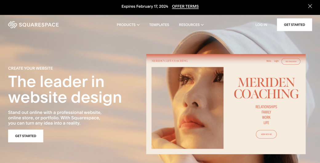 Squarespace keeps their landing pages clean and concise with simple copy and messaging.
