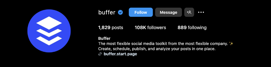 buffer social media toolkit b2b instagram biography example