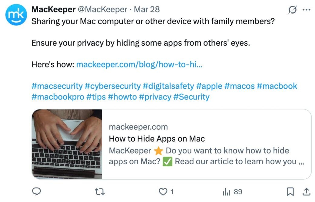 MacKeeper's post on X(formerly known as Twitter).