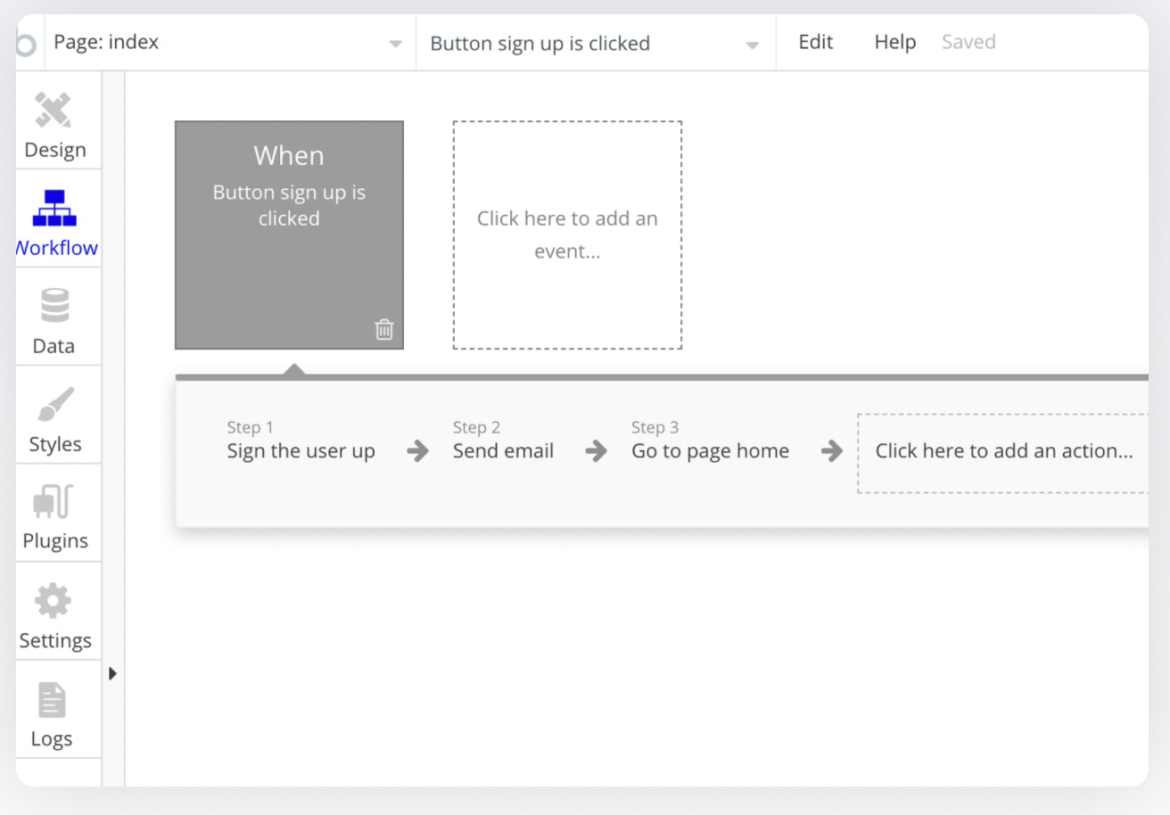Bubble no-code interface
