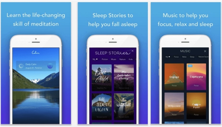 Calm meditation app product shots