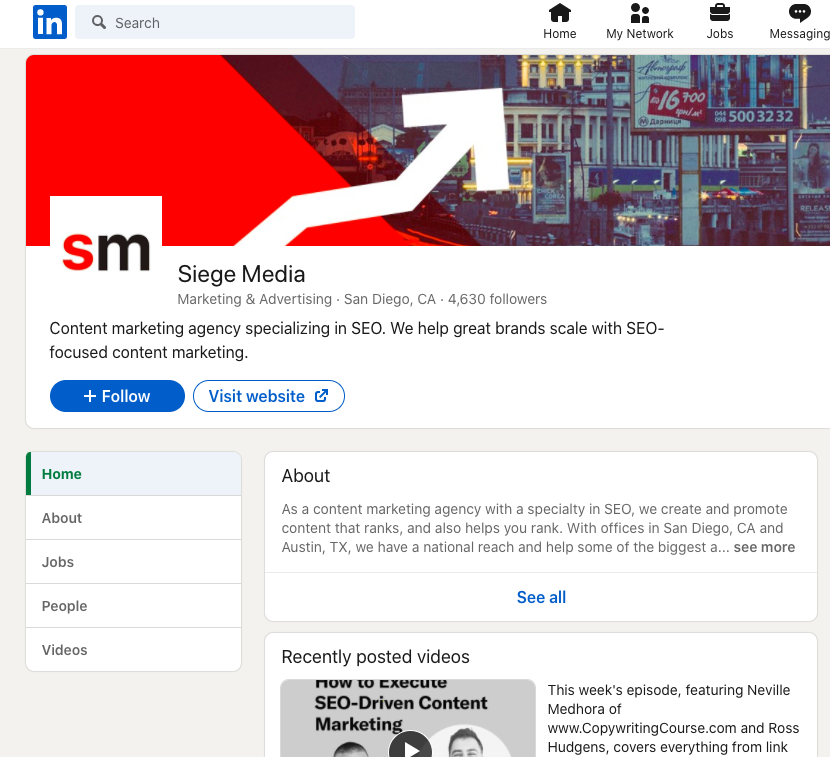 Siege Media B2B service LinkedIn Business Profile