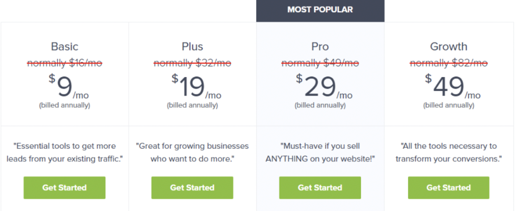 examples of OptinMonster pricing tiers