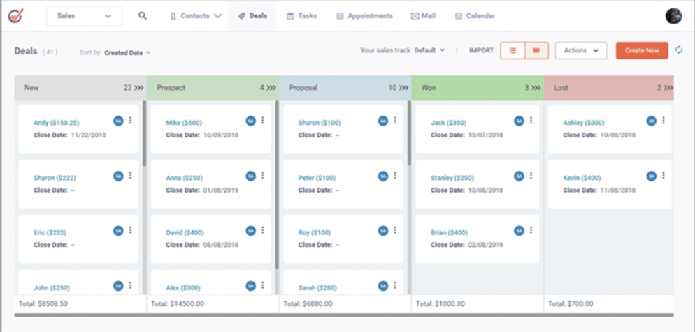 how the EngageBay CRM works - Deals view