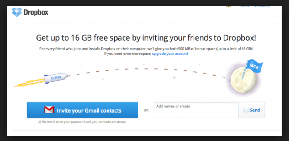Referral programs, such as the one Dropbox promotes, drive word-of-mouth marketing
