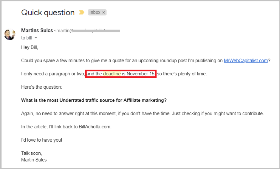 journalist deadline example