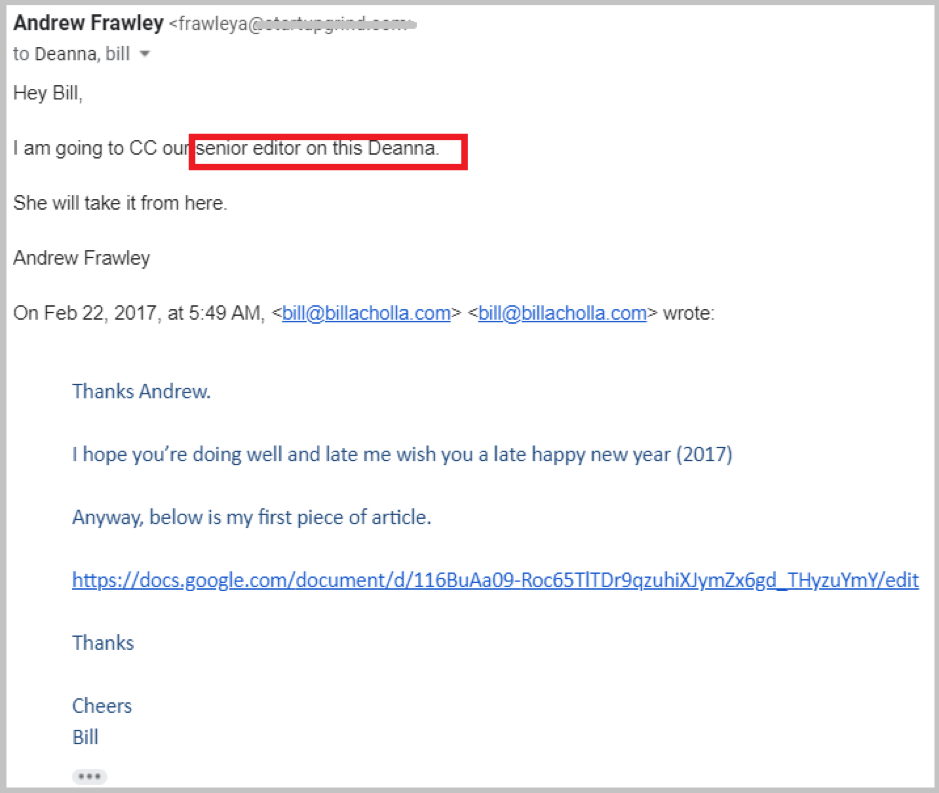 Editor passes on another assignment to another email