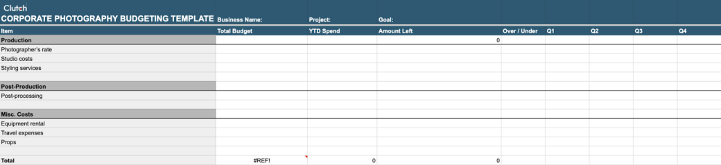 Corporate Photography Budget Template