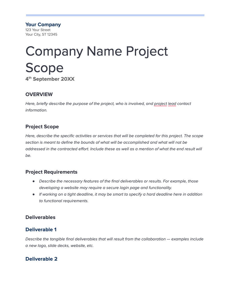 Clutch scope of work free template