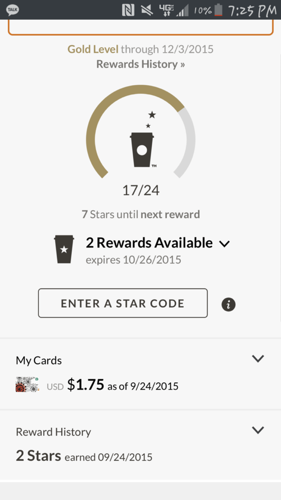 The loyalty app sends customers push notifications when they’re close to reaching the next tier of the program, and reminds them of where they stand.