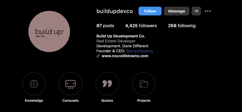 buildup dev company instagram bio b2b example