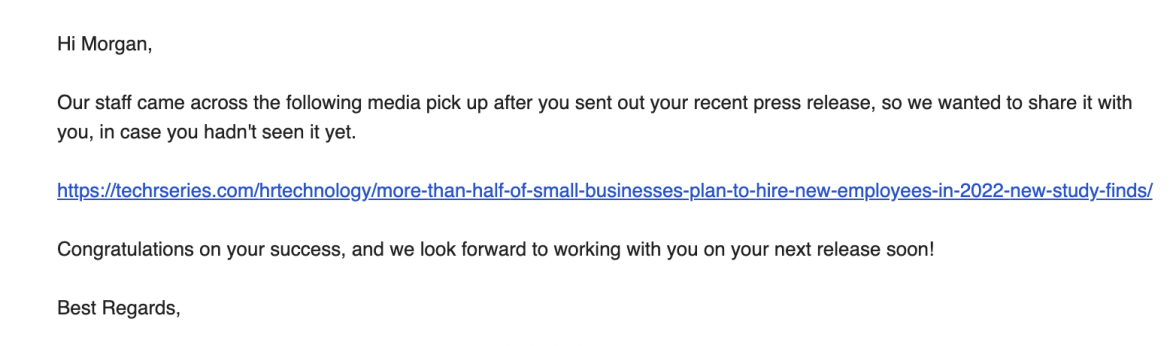 example of press release distributor tracking PR wins