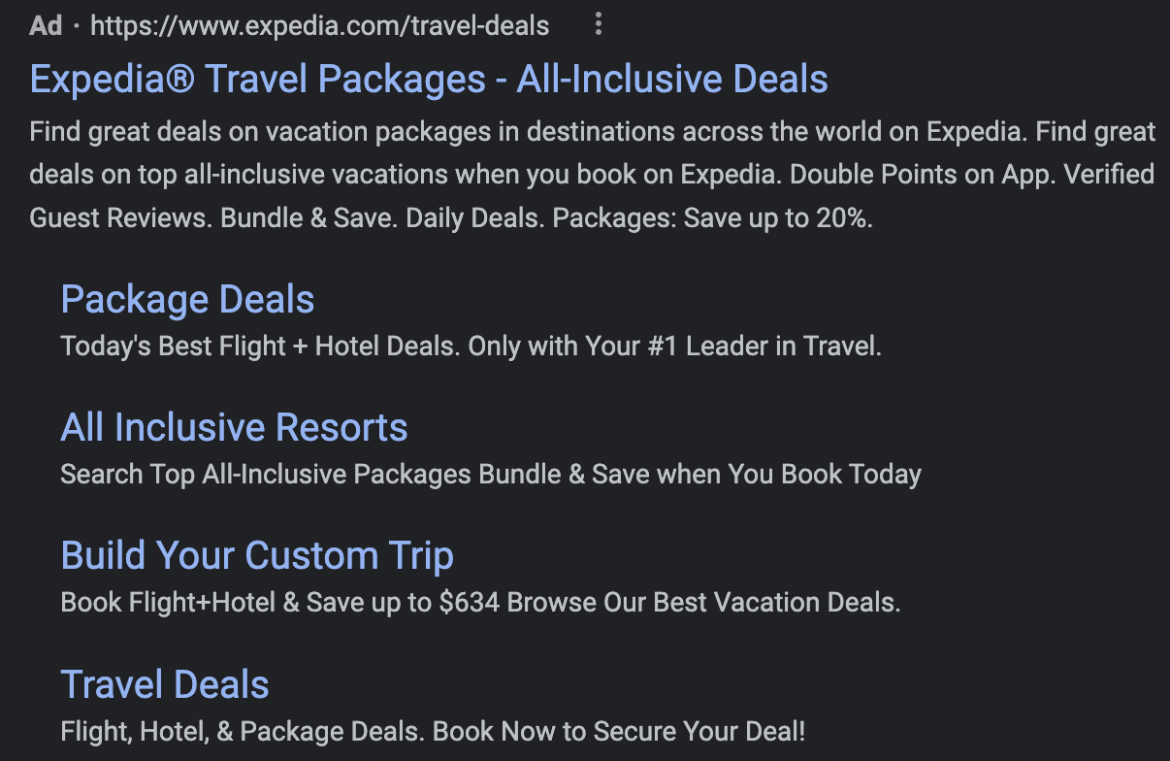 extensions on PPC ads example