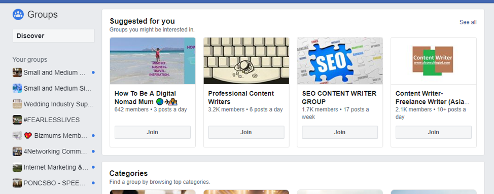 Facebook groups allow you to connect with people with similar interests.