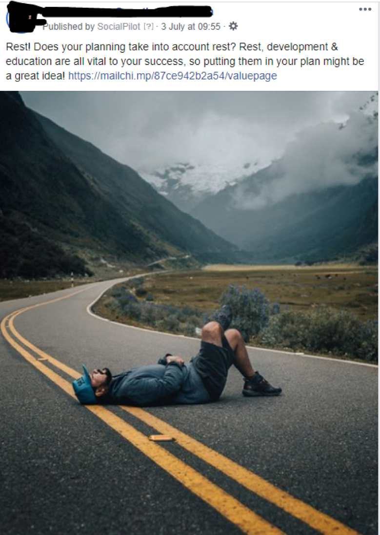 A social media post that encouraged others to set aside time to rest was popular. 