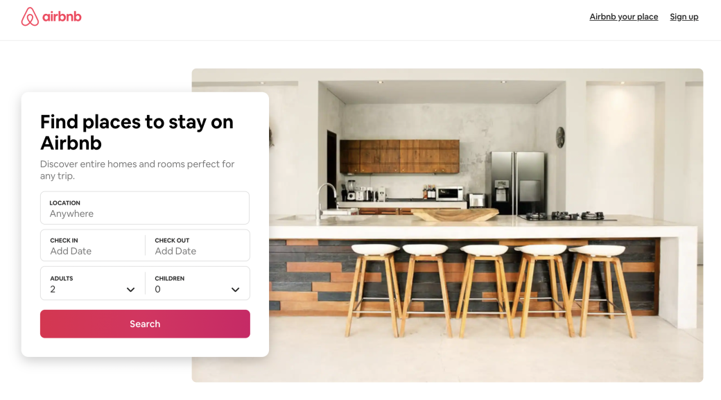airbnb keeps their landing page CTA above the fold