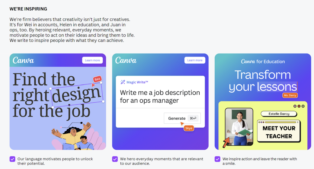 Canva's voice and tone