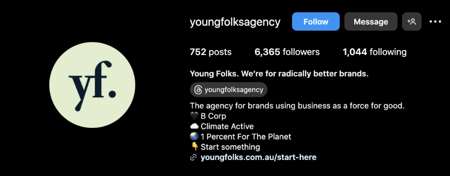 youngfolks agency instagram example