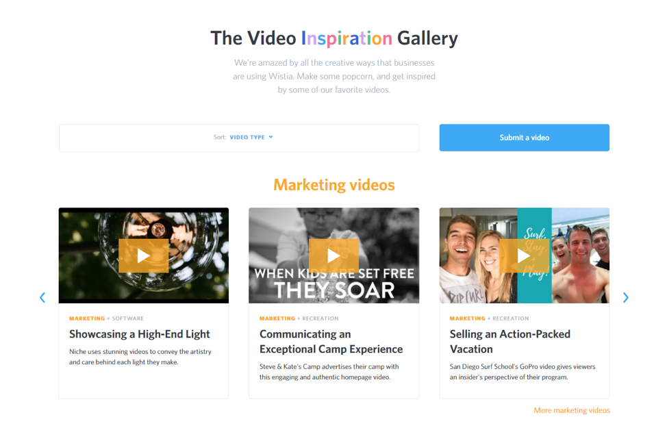 Video inspiration gallery Wistia