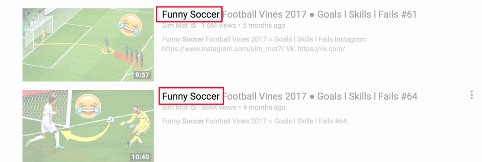 Video titles with frontloaded keywords