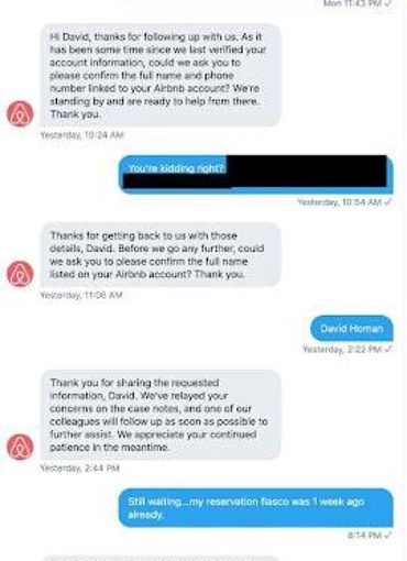 Airbnb Twitter messaging customers