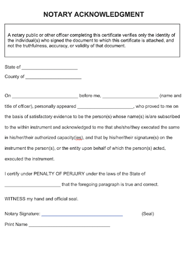 Example of a notary statement