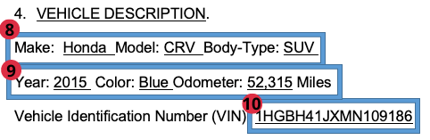 Information to include in the vehicle description