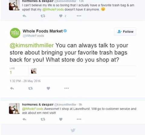 While Foods responds to customer on twitter