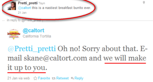Caltort responds to unhappy customer online