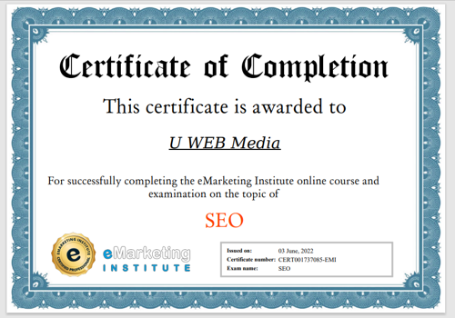 Search Engine Optimization Package Example: SEO Certification from the eMarketing Institute