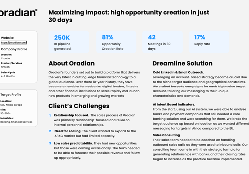 Sales Outsourcing Package Example: 30 meetings in 20 days!