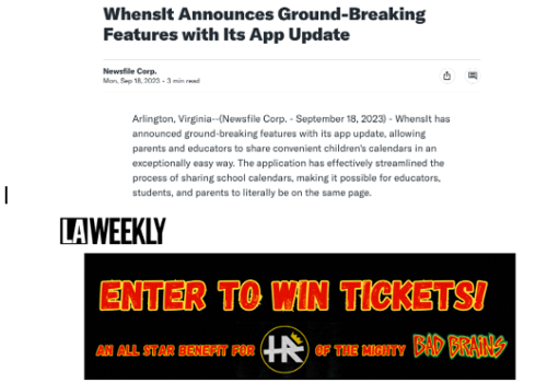 Public Relations Package Example: WhensIt - Guaranteed Earned Media Placements