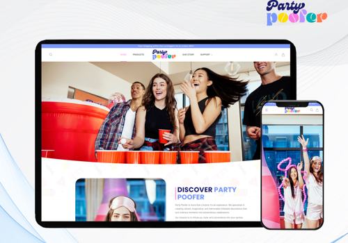UX/UI Design Package Example: Shopify Development for 'Party Poofer' Celebration