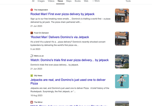 Public Relations Package Example: PR FOR DOMINO'S PIZZA FRIST JETPACK DELIVERY EVER