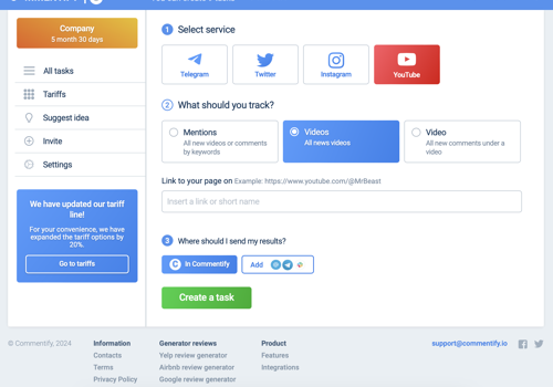 Web Design Package Example: Commentify.io