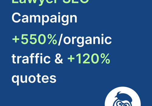 Search Engine Optimization Package Example: Lawyer SEO: organic traffic increased by 550%
